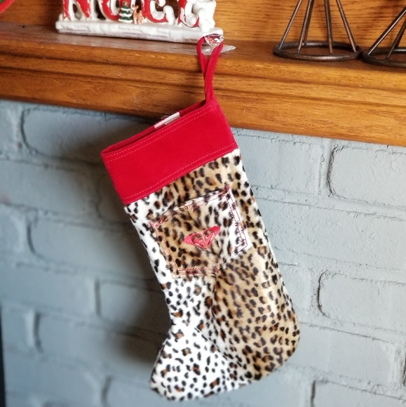 Roxy cheetah print Christmas Stocking red/tan/blk - Picture 5 of 8
